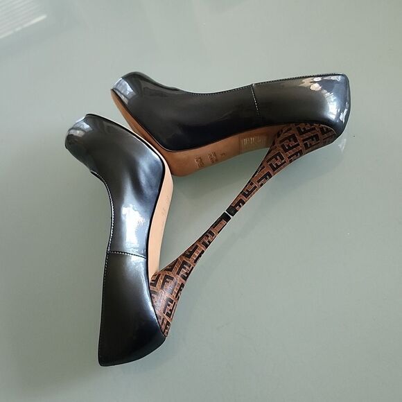 Fendi Blue Patent Leather Zucca Platform Heels - Picture 6 of 10